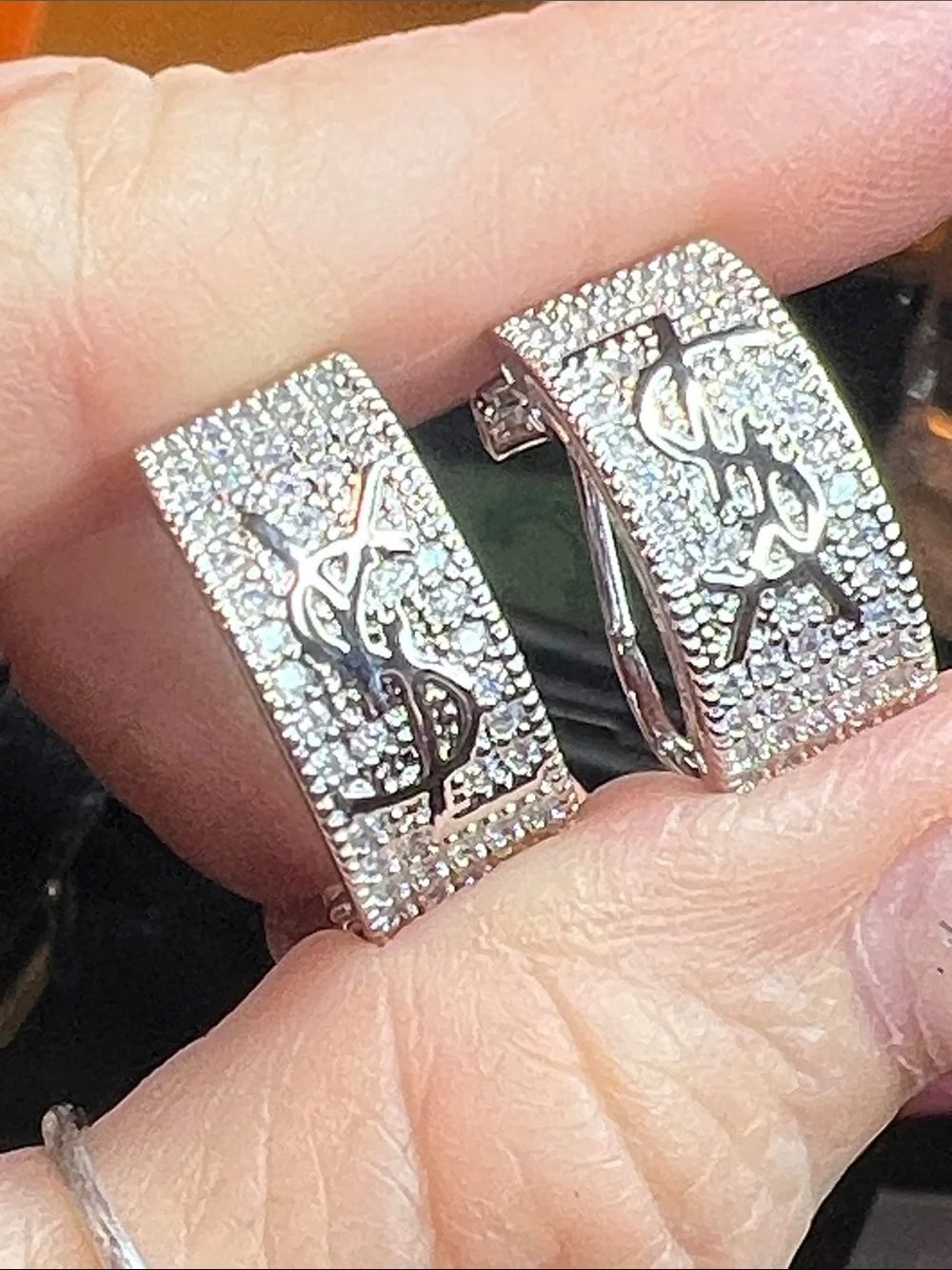 Silver Crystal Rectangular Clip-On Earrings - Sparkling Silver Tone
